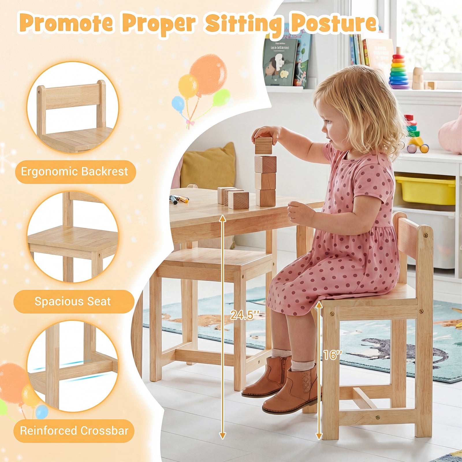 5-Piece Kids Table And Chairs Set, Solid Rubber Wood, Natural Kids Table & Chair Sets at Gallery Canada