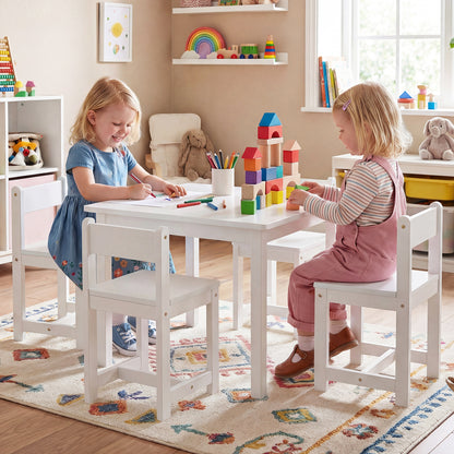 Kids Table And Chairs Set, 5-Piece, Solid Rubber Wood, White Kids Table & Chair Sets at Gallery Canada
