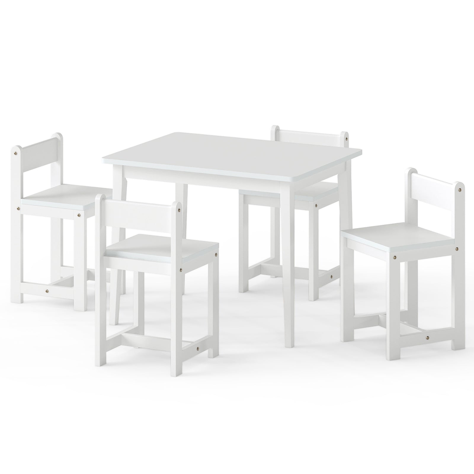 Kids Table And Chairs Set, 5-Piece, Solid Rubber Wood, White Kids Table & Chair Sets at Gallery Canada