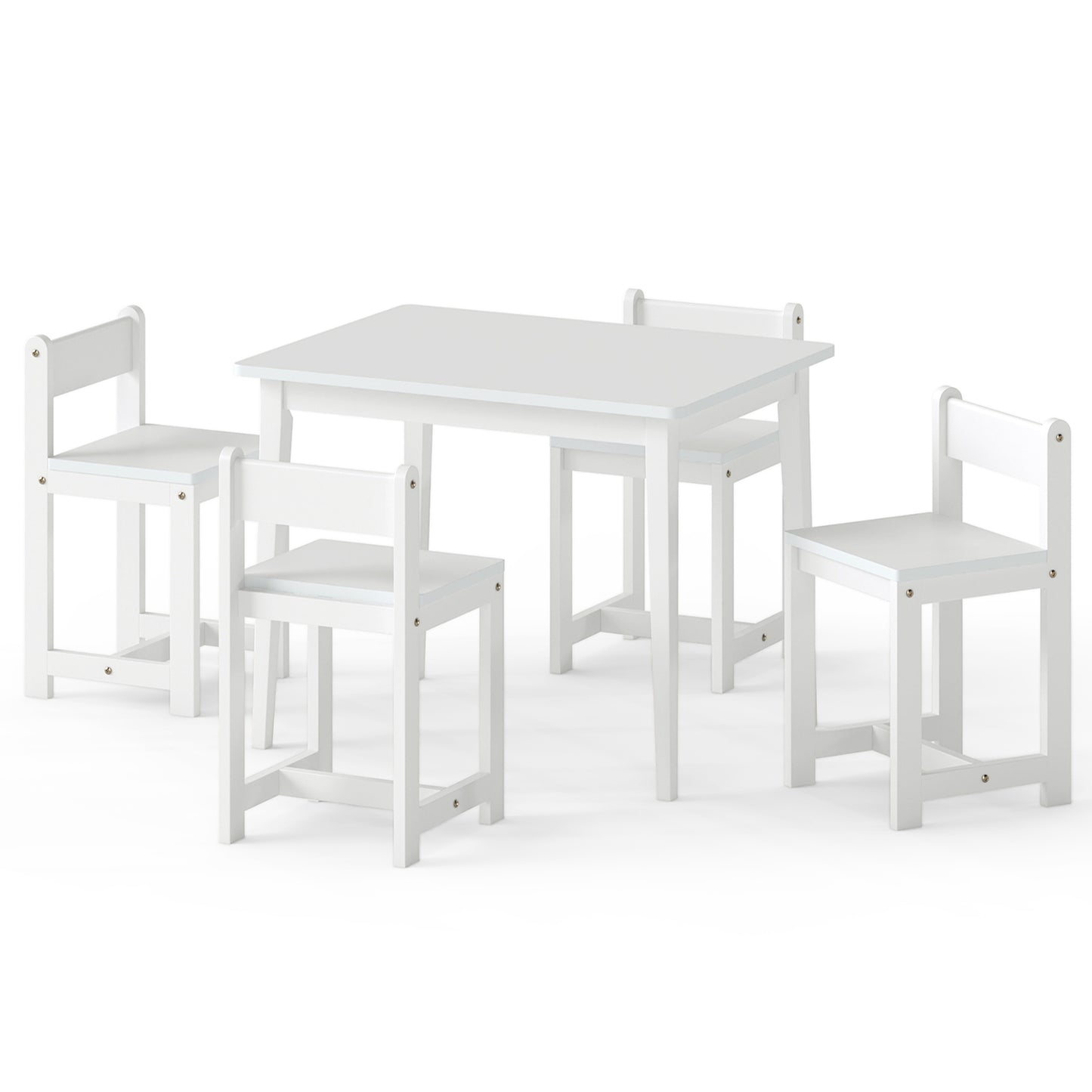 Kids Table And Chairs Set, 5-Piece, Solid Rubber Wood, White Kids Table & Chair Sets at Gallery Canada