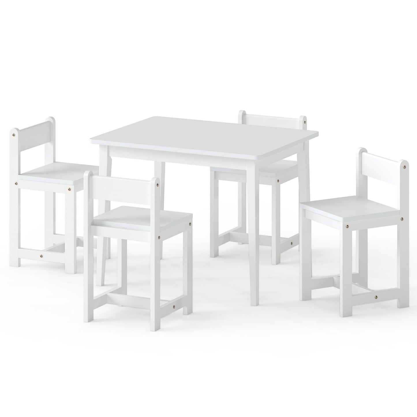 Kids Table And Chairs Set, 5-Piece, Solid Rubber Wood, White Kids Table & Chair Sets at Gallery Canada