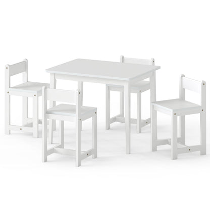 Kids Table And Chairs Set, 5-Piece, Solid Rubber Wood, White Kids Table & Chair Sets at Gallery Canada