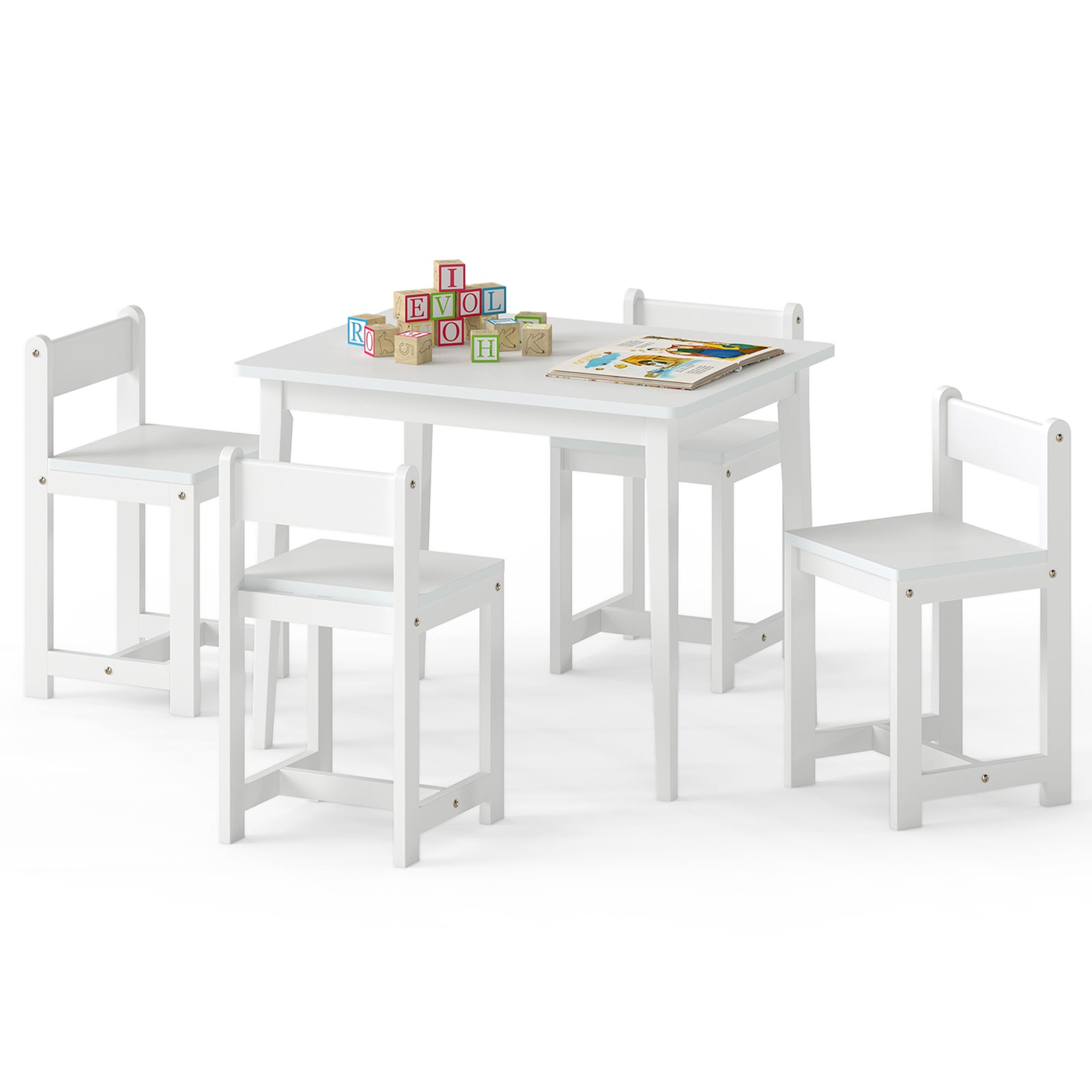 Kids Table And Chairs Set, 5-Piece, Solid Rubber Wood, White Kids Table & Chair Sets at Gallery Canada