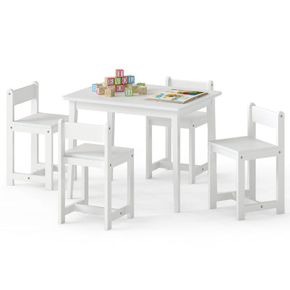 Kids Table And Chairs Set, 5-Piece, Solid Rubber Wood, White Kids Table & Chair Sets at Gallery Canada