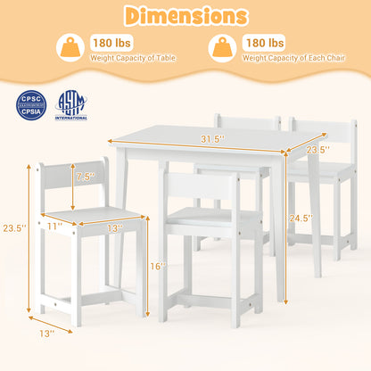 Kids Table And Chairs Set, 5-Piece, Solid Rubber Wood, White Kids Table & Chair Sets at Gallery Canada