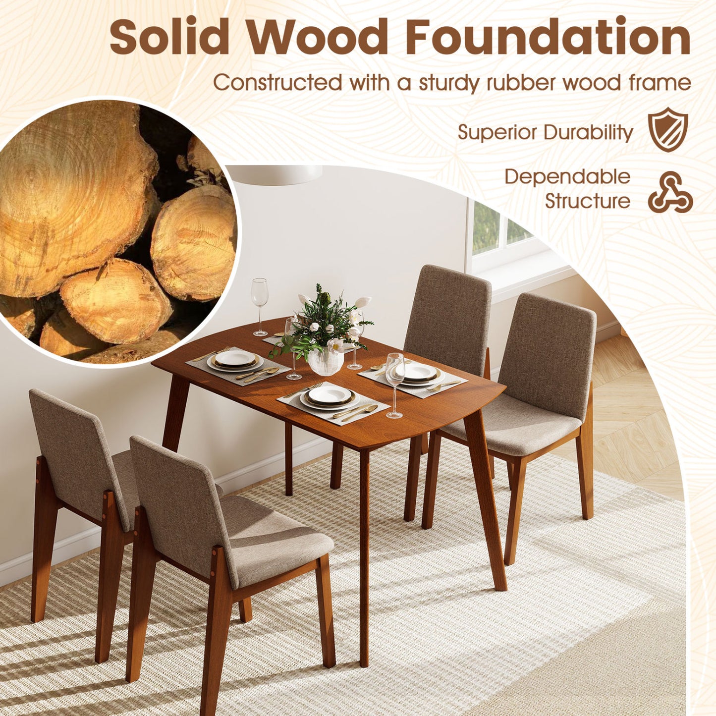 5-Piece Kitchen Table And Upholstered Chairs, Light Brown Dining Room Sets at Gallery Canada