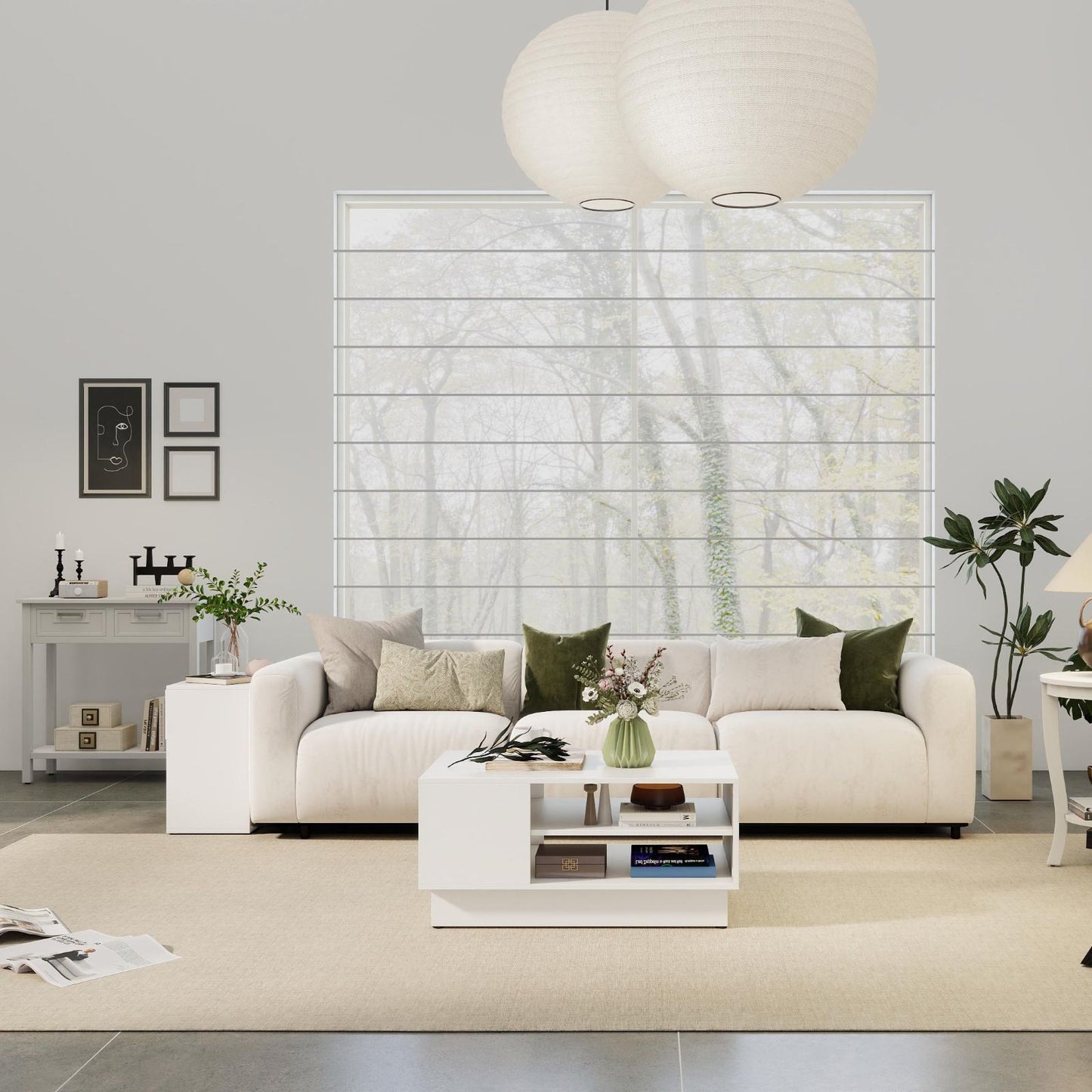 5-Piece Modern Living Room Furniture Set: Side table+Coffee table+Console table+Bookcase+Corner shelf, White Living Room White at Gallery Canada