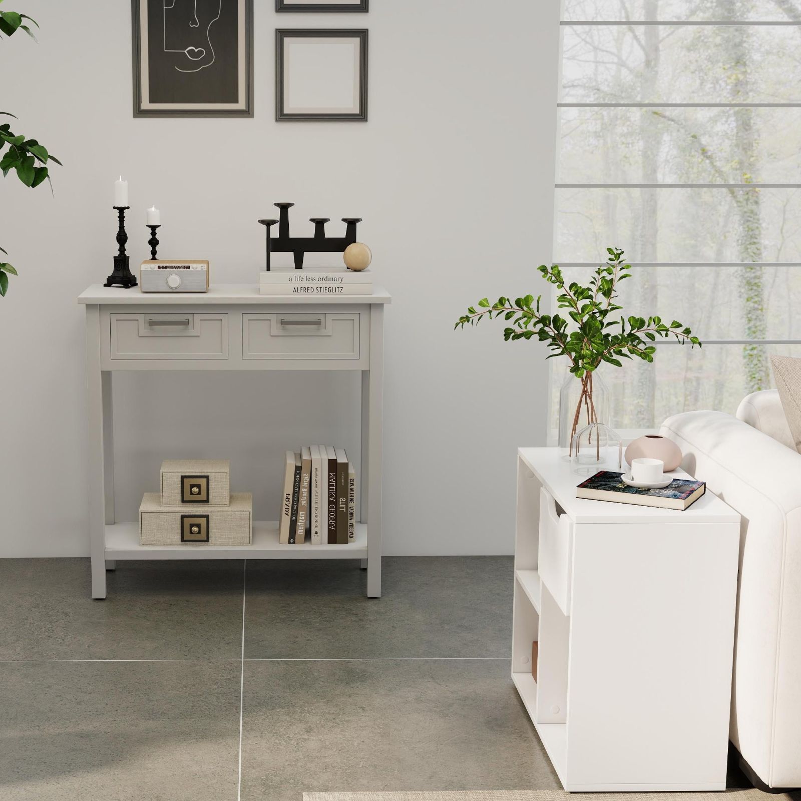 5-Piece Modern Living Room Furniture Set: Side table+Coffee table+Console table+Bookcase+Corner shelf, White Living Room at Gallery Canada