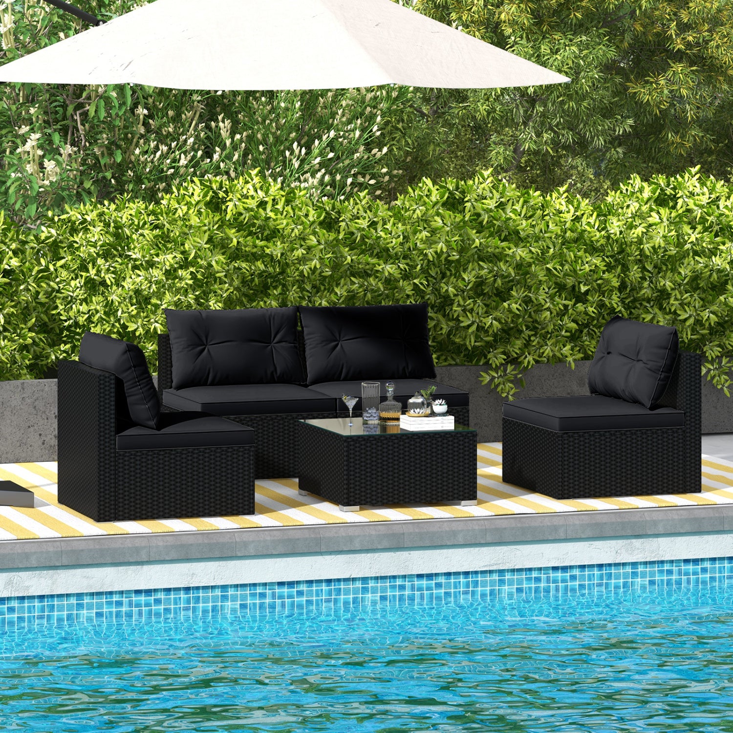 5-Piece Outdoor Patio Furniture Set With Cushions, Coffee Table, Black Patio Conversation Sets at Gallery Canada