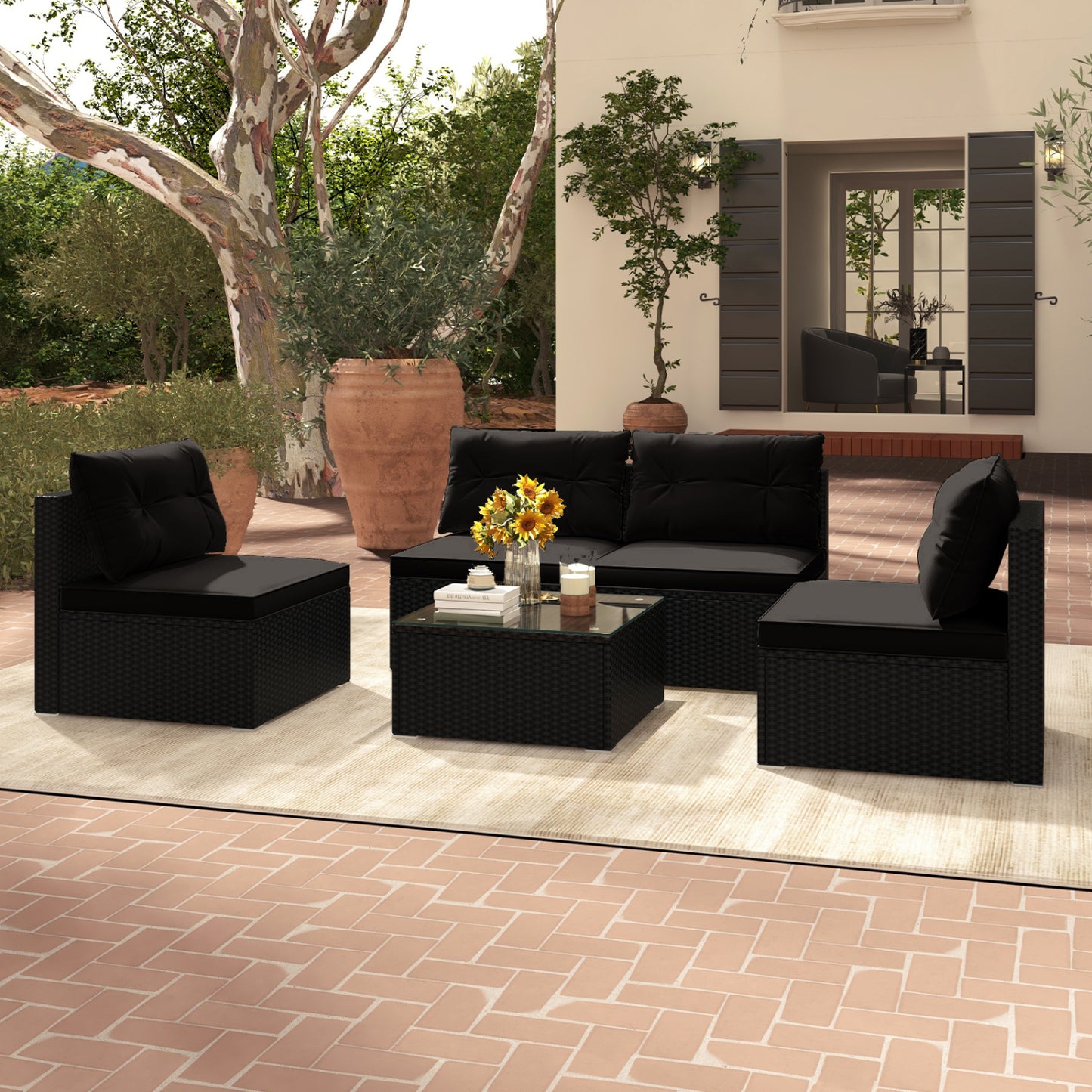 5-Piece Outdoor Patio Furniture Set With Cushions, Coffee Table, Black Patio Conversation Sets at Gallery Canada