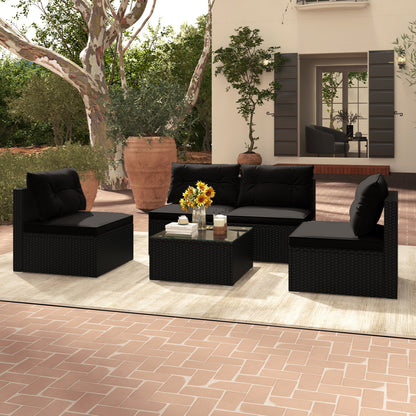 5-Piece Outdoor Patio Furniture Set With Cushions, Coffee Table, Black Patio Conversation Sets at Gallery Canada