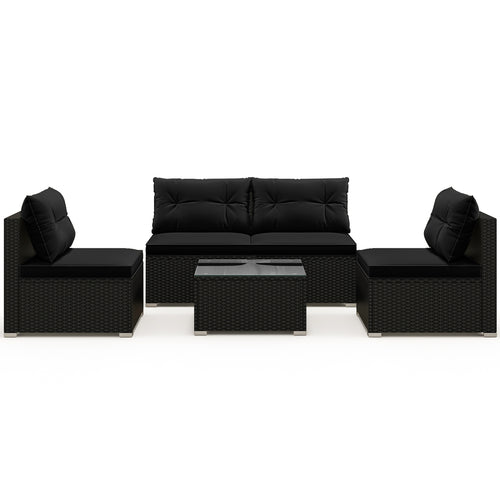 5-Piece Outdoor Patio Furniture Set With Cushions, Coffee Table, Black