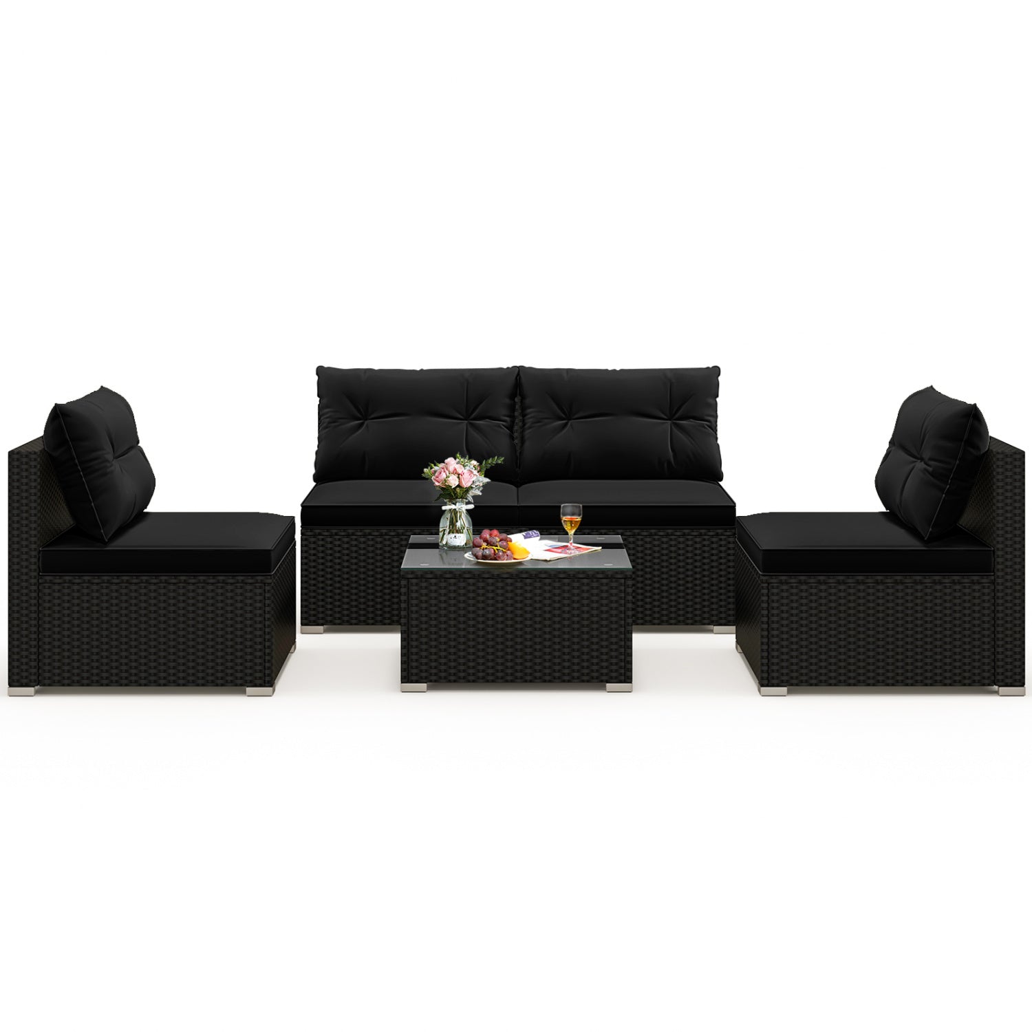 5-Piece Outdoor Patio Furniture Set With Cushions, Coffee Table, Black Patio Conversation Sets at Gallery Canada