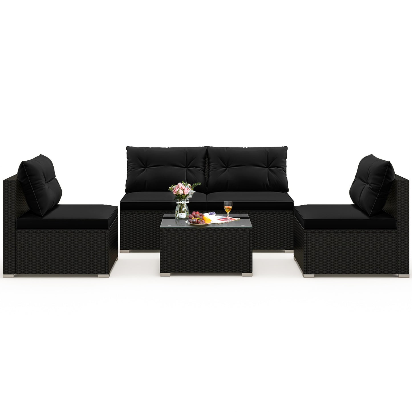5-Piece Outdoor Patio Furniture Set With Cushions, Coffee Table, Black Patio Conversation Sets at Gallery Canada