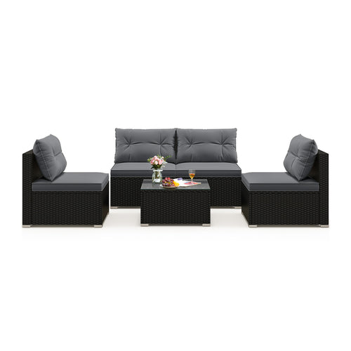 5-Piece Patio Furniture Set With Cushions, Coffee Table, Gray