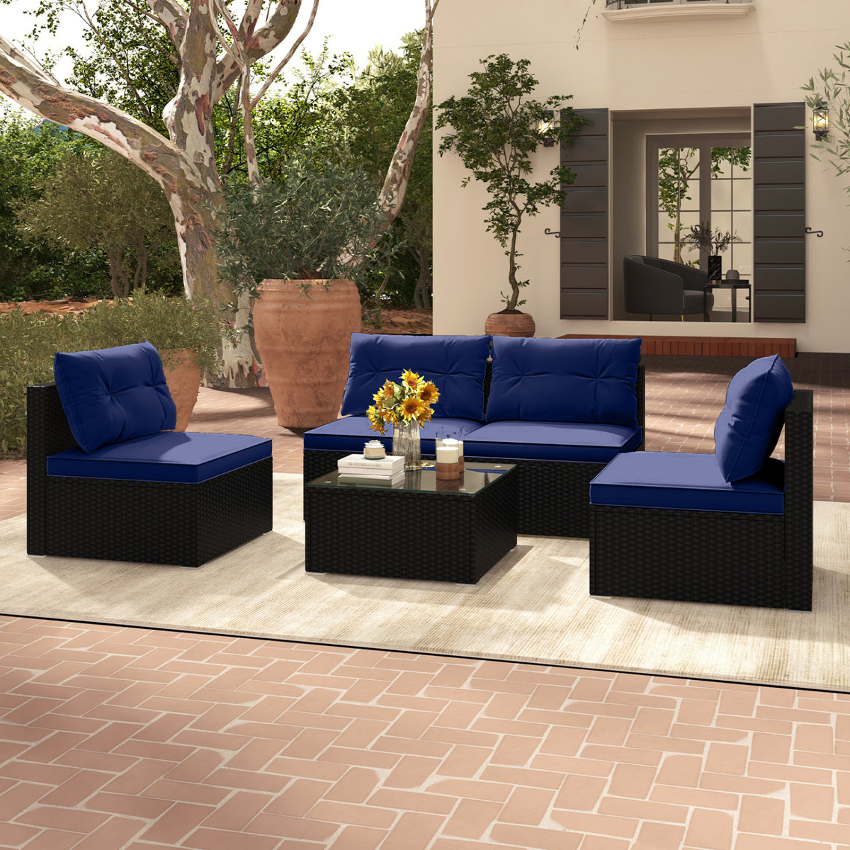 5-Piece Patio Furniture Set With Cushions, Coffee Table, Navy Patio Conversation Sets at Gallery Canada