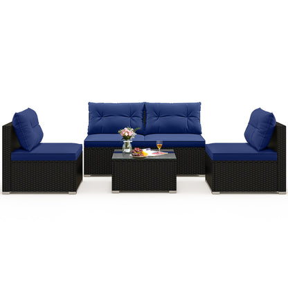 5-Piece Patio Furniture Set With Cushions, Coffee Table, Navy Patio Conversation Sets at Gallery Canada