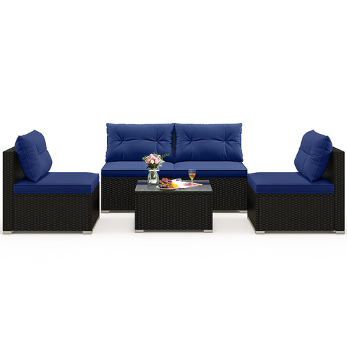 5-Piece Patio Furniture Set With Cushions, Coffee Table, Navy