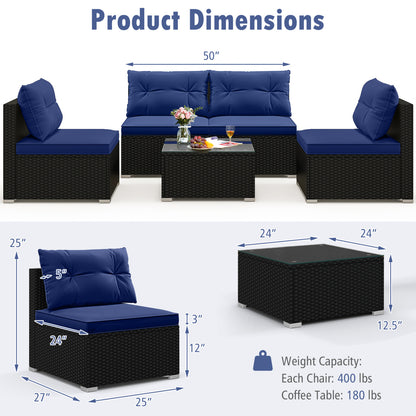 5-Piece Patio Furniture Set With Cushions, Coffee Table, Navy Patio Conversation Sets at Gallery Canada