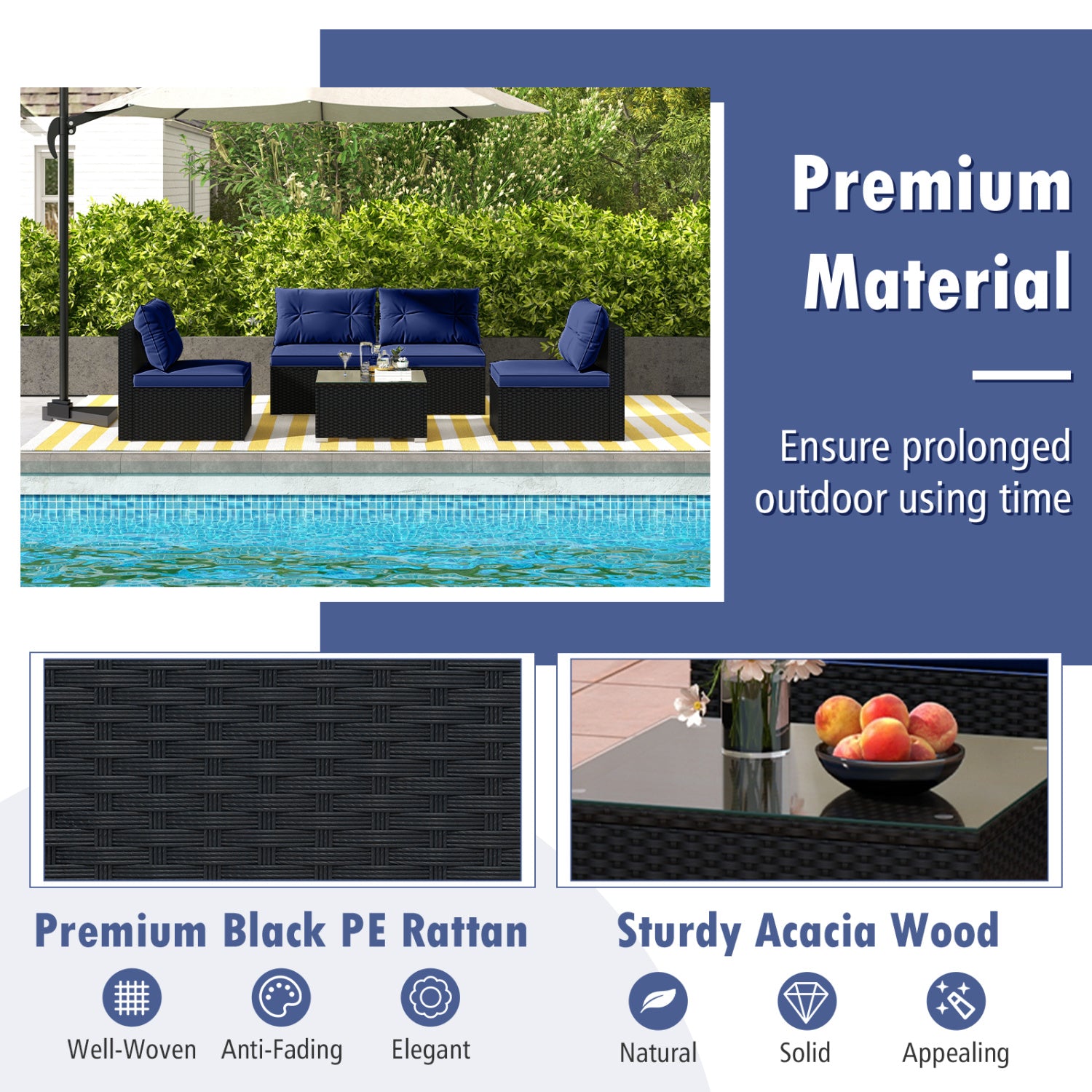 5-Piece Patio Furniture Set With Cushions, Coffee Table, Navy Patio Conversation Sets at Gallery Canada