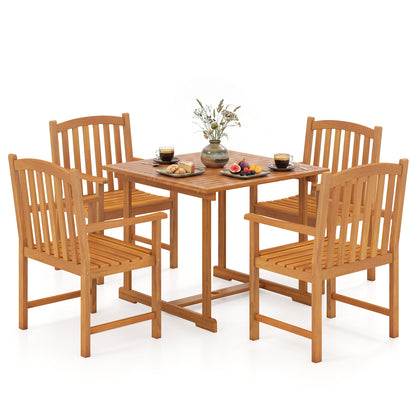 5-Piece Outdoor Square Patio Dining Set for 4 with Acacia Table & Armchairs, Natural