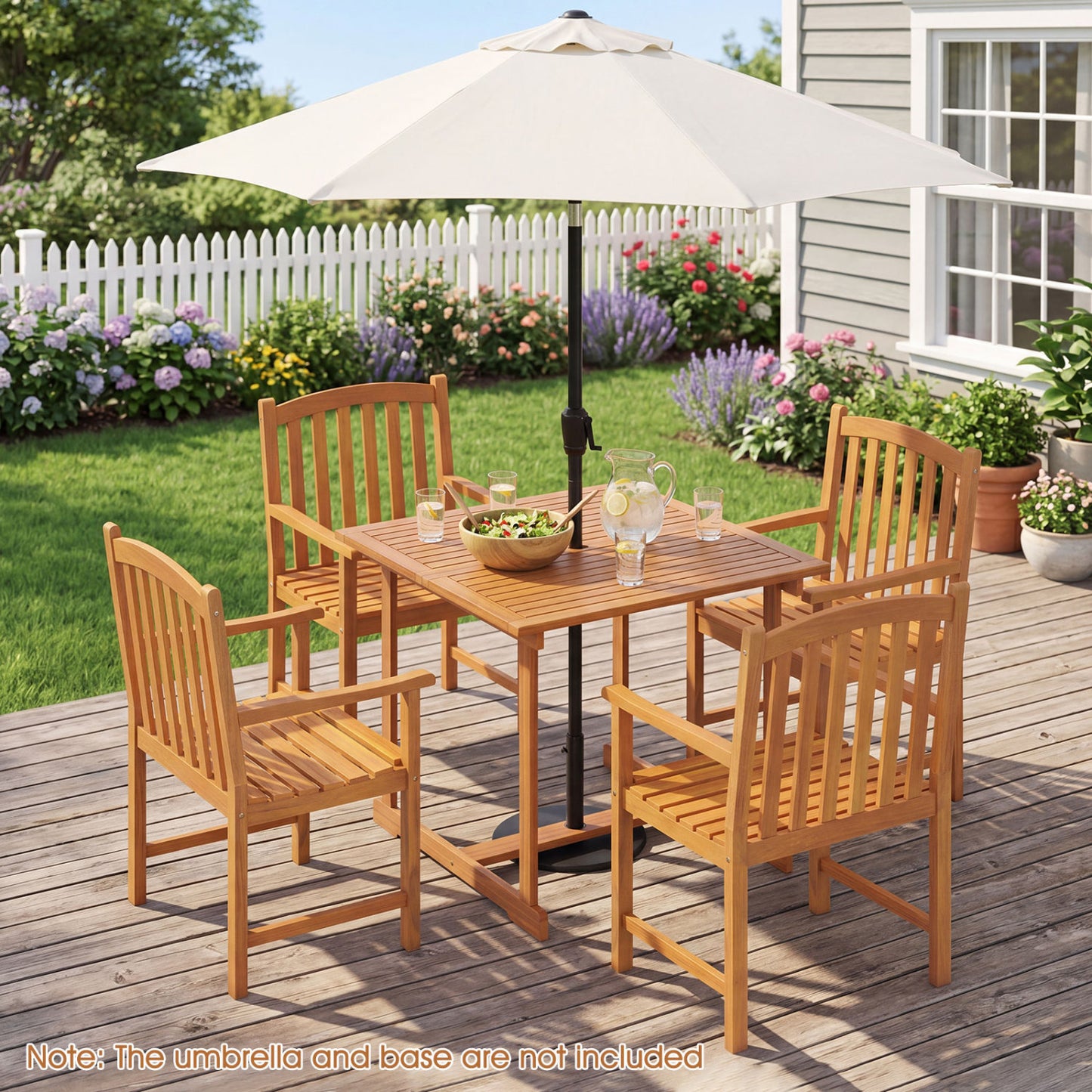 5-Piece Outdoor Square Patio Dining Set for 4 with Acacia Table & Armchairs, Natural