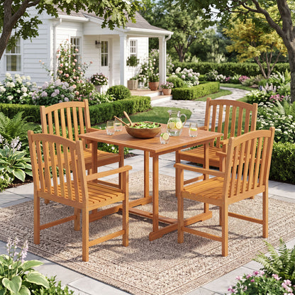 5-Piece Outdoor Square Patio Dining Set for 4 with Acacia Table & Armchairs, Natural