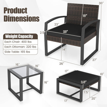 5-Piece Patio Set With 2 Ottomans, Tempered Glass Table, Black Patio Conversation Sets at Gallery Canada