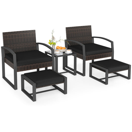 5-Piece Patio Set With 2 Ottomans, Tempered Glass Table, Black Patio Conversation Sets Black at Gallery Canada