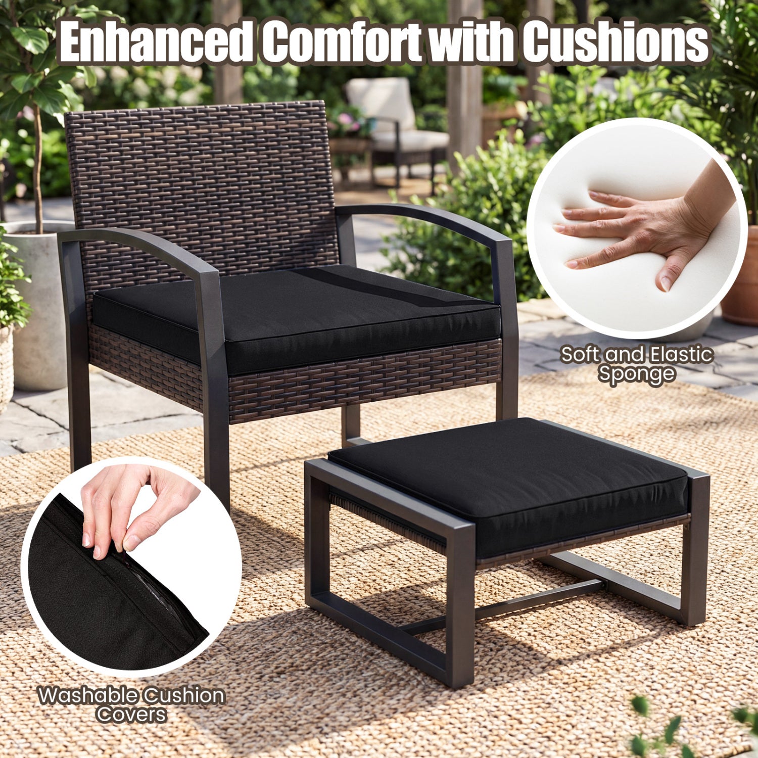 5-Piece Patio Set With 2 Ottomans, Tempered Glass Table, Black Patio Conversation Sets at Gallery Canada