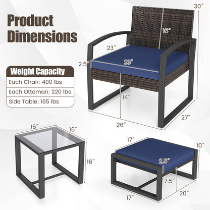 5-Piece Patio Conversation Set, 2 Ottomans, Tempered Glass Side Table, Navy Patio Conversation Sets at Gallery Canada