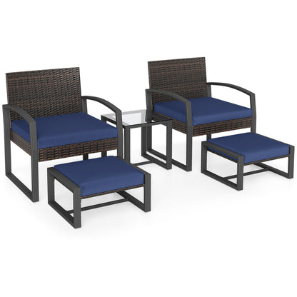 5-Piece Patio Conversation Set, 2 Ottomans, Tempered Glass Side Table, Navy Patio Conversation Sets at Gallery Canada