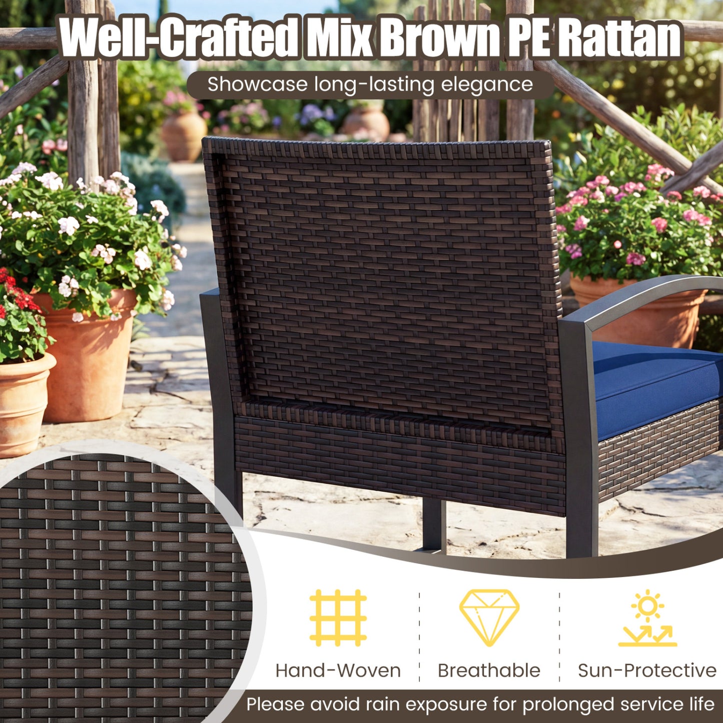5-Piece Patio Conversation Set, 2 Ottomans, Tempered Glass Side Table, Navy Patio Conversation Sets at Gallery Canada