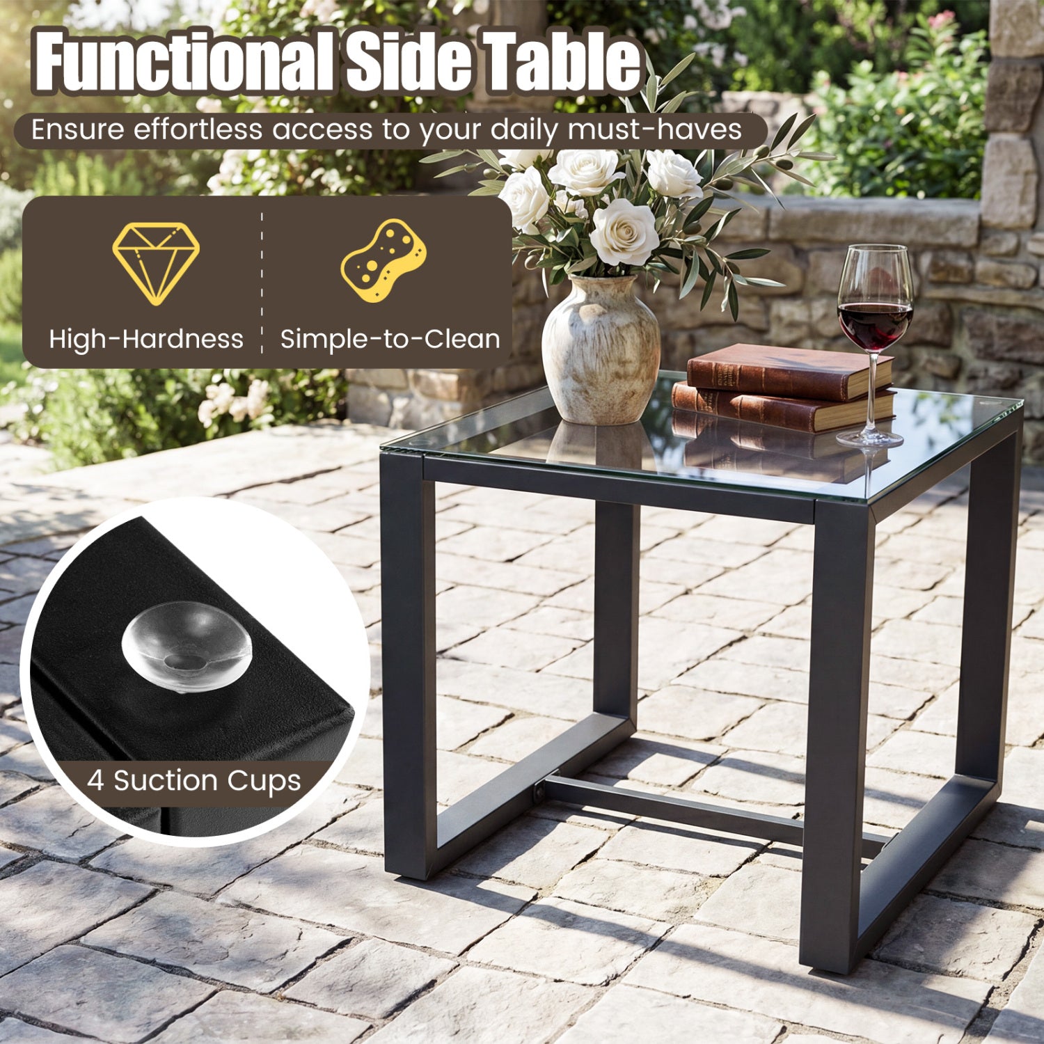 5-Piece Patio Conversation Set, 2 Ottomans, Tempered Glass Side Table, Navy Patio Conversation Sets at Gallery Canada