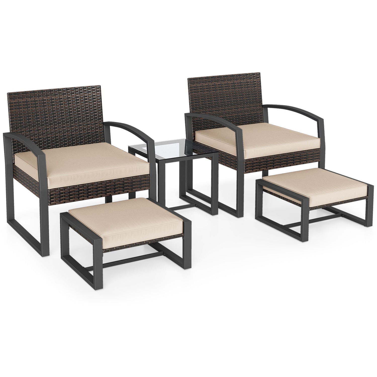 5-Piece Patio Conversation Set, 2 Ottomans, Tempered Glass Side Table, Beige Patio Conversation Sets at Gallery Canada
