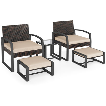 5-Piece Patio Conversation Set, 2 Ottomans, Tempered Glass Side Table, Beige Patio Conversation Sets at Gallery Canada