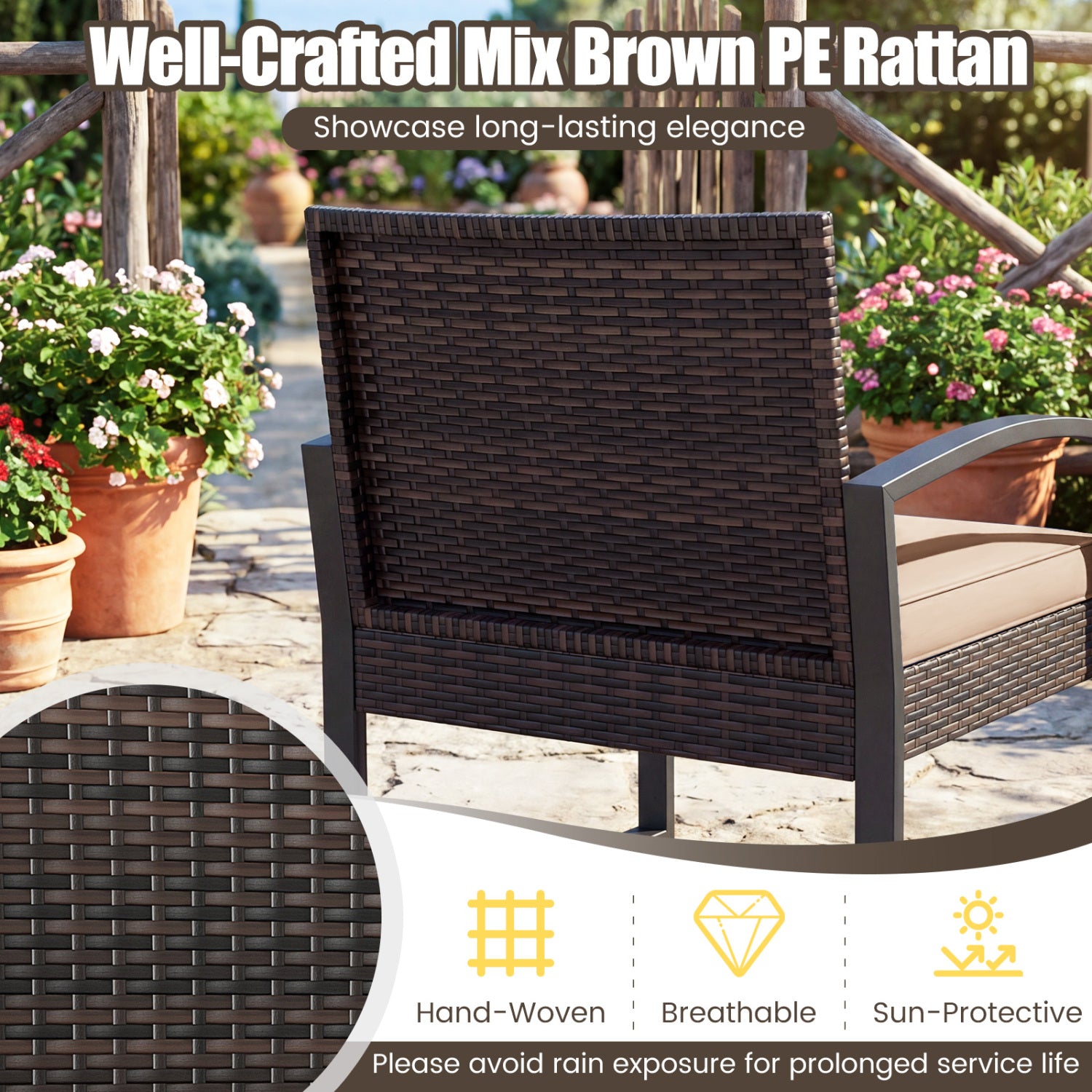 5-Piece Patio Conversation Set, 2 Ottomans, Tempered Glass Side Table, Beige Patio Conversation Sets at Gallery Canada