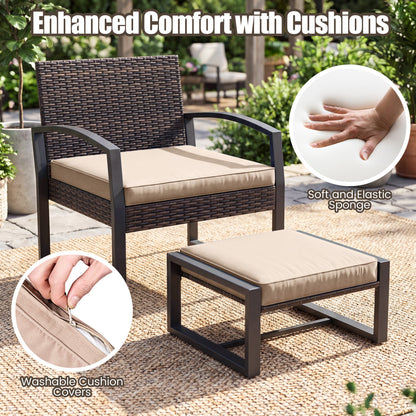 5-Piece Patio Conversation Set, 2 Ottomans, Tempered Glass Side Table, Beige Patio Conversation Sets at Gallery Canada