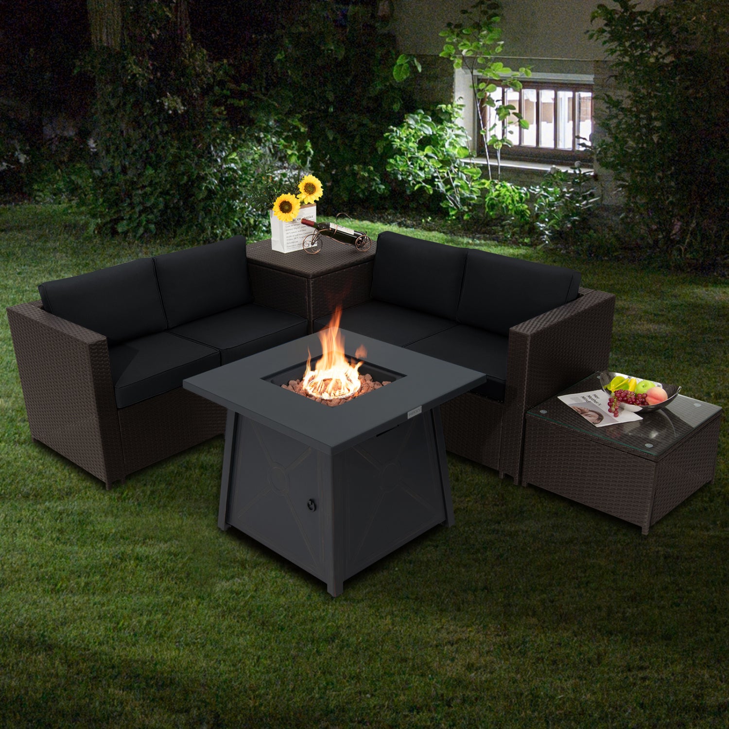 5 Piece Patio Set, 50000 BTU Propane Fire Pit Table, Black Patio Furniture Sets at Gallery Canada