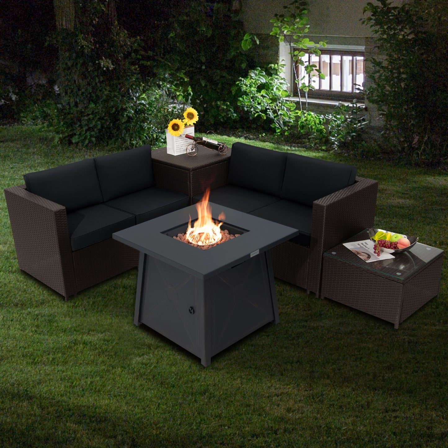 5 Piece Patio Set, 50000 BTU Propane Fire Pit Table, Black Patio Furniture Sets at Gallery Canada