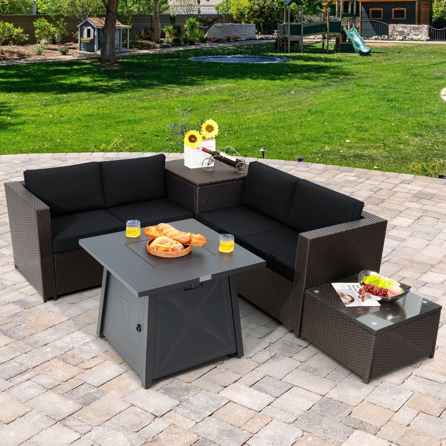 5 Piece Patio Set, 50000 BTU Propane Fire Pit Table, Black Patio Furniture Sets at Gallery Canada