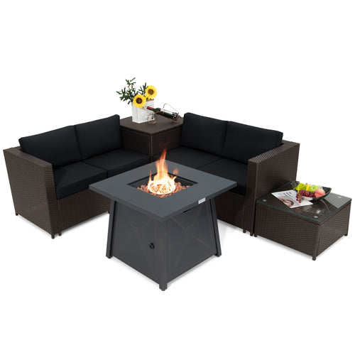 5 Piece Patio Set, 50000 BTU Propane Fire Pit Table, Black