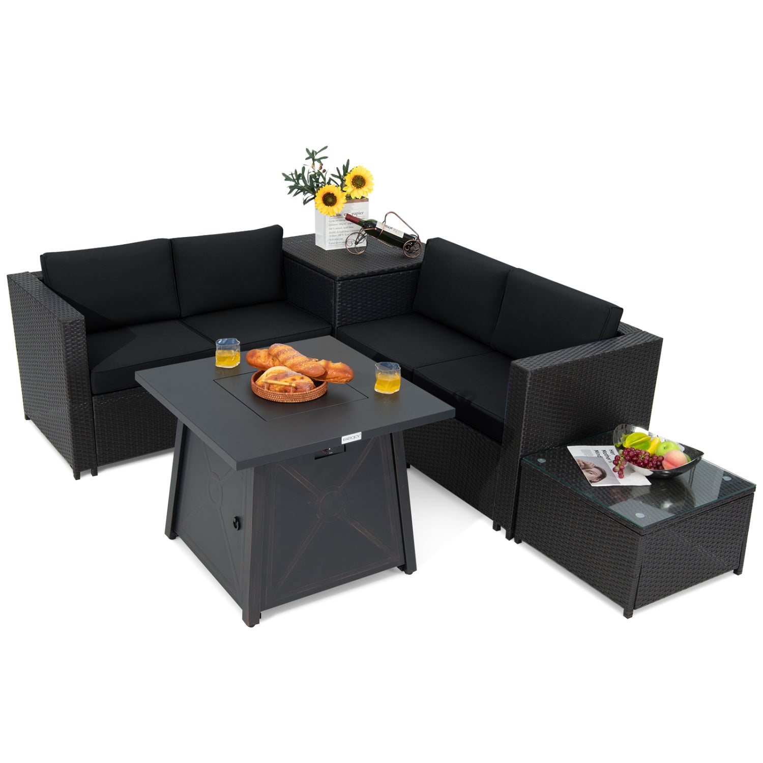5 Piece Patio Set, 50000 BTU Propane Fire Pit Table, Black Patio Furniture Sets at Gallery Canada