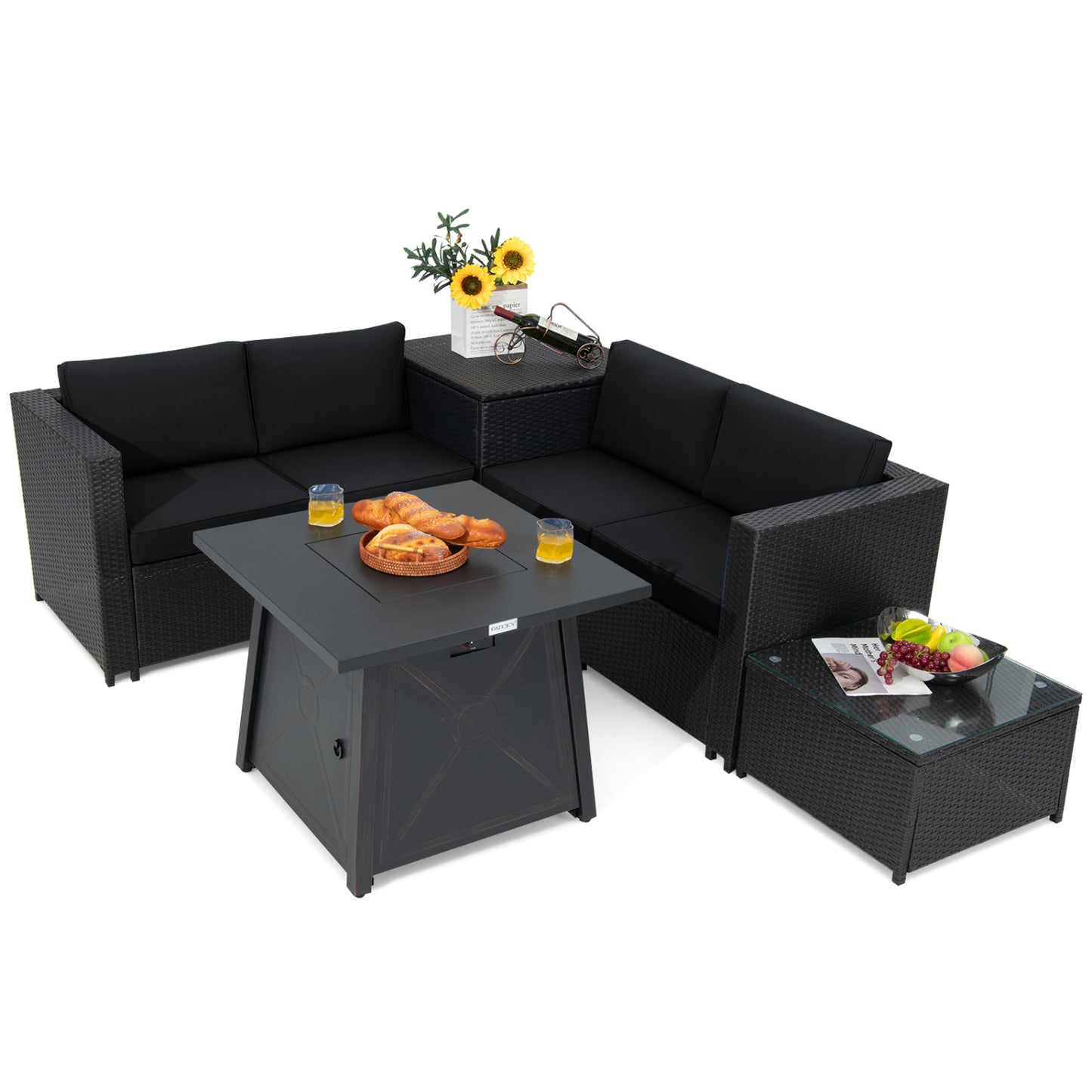 5 Piece Patio Set, 50000 BTU Propane Fire Pit Table, Black Patio Furniture Sets at Gallery Canada