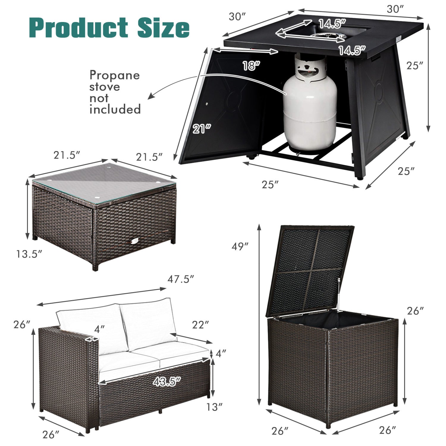 5 Piece Patio Set, 50000 BTU Propane Fire Pit Table, Black Patio Furniture Sets at Gallery Canada