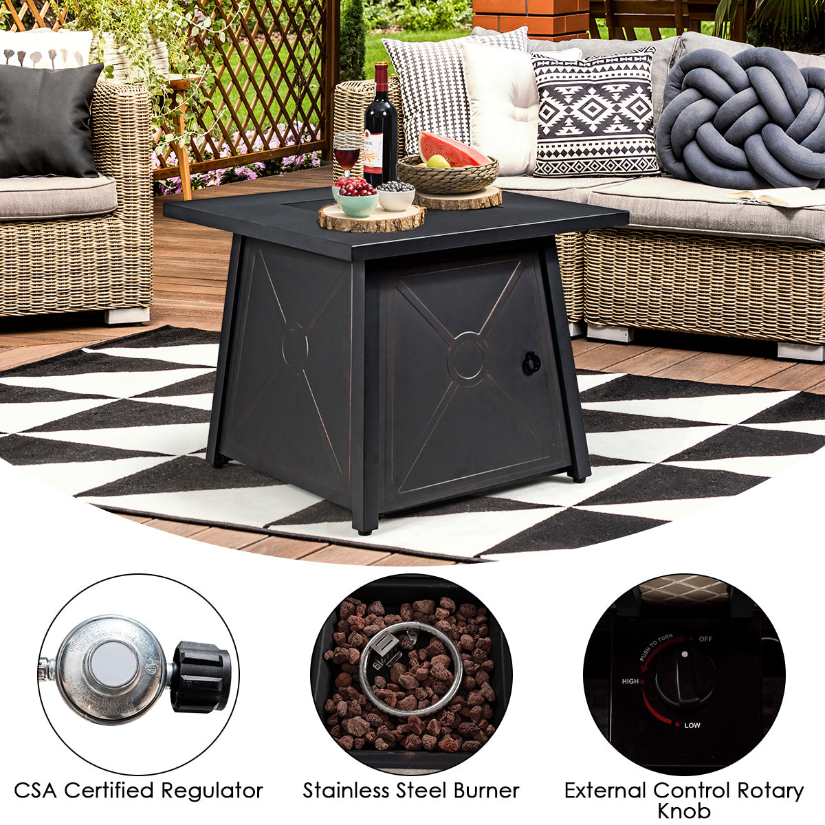 5 Piece Patio Set, 50000 BTU Propane Fire Pit Table, Black Patio Furniture Sets at Gallery Canada