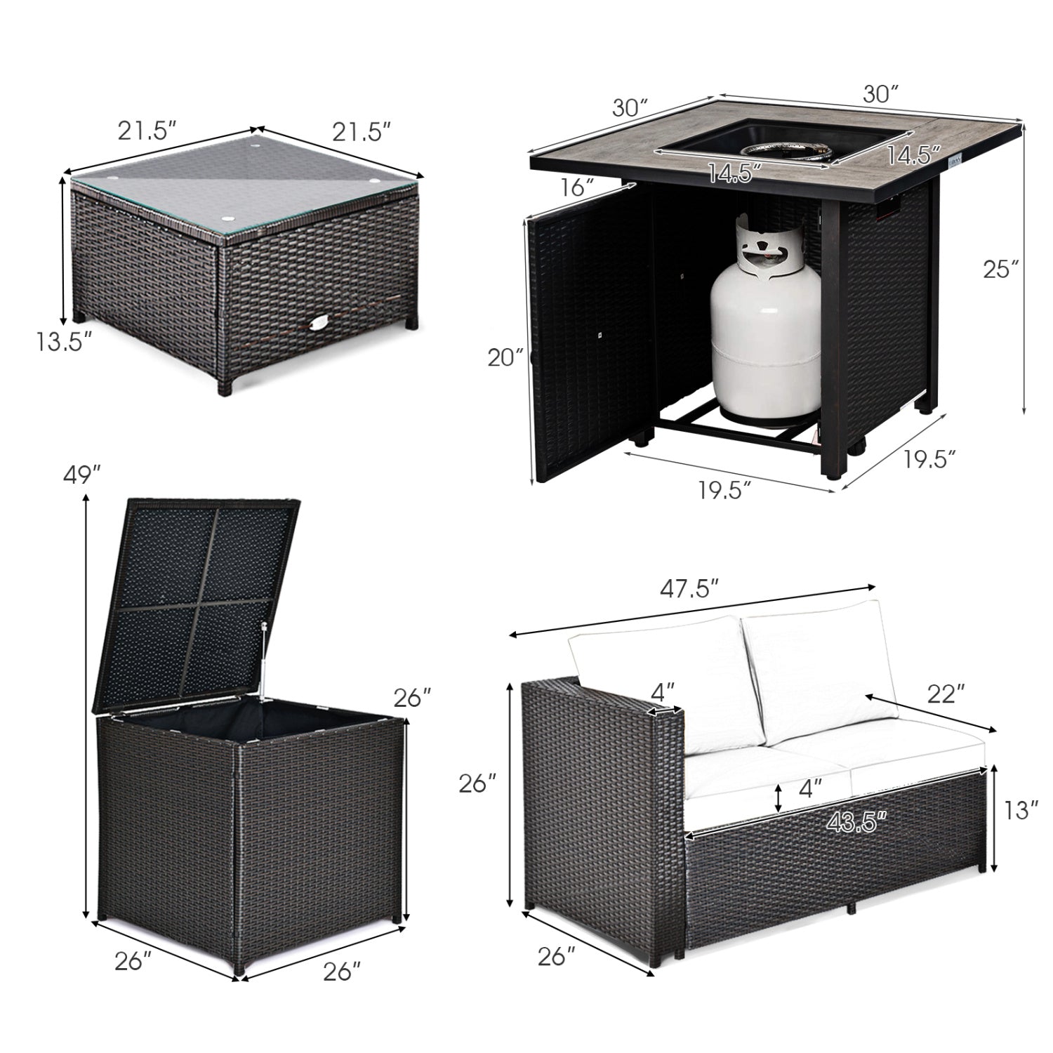 5-Piece Patio Furniture Set, 30 Inches Fire Pit Table, PE Wicker Sofa, Black Patio Conversation Sets at Gallery Canada