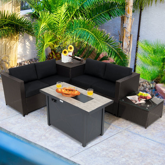 5-Piece Patio Set with Fire Pit Table, Black Patio Conversation Sets Black at Gallery Canada