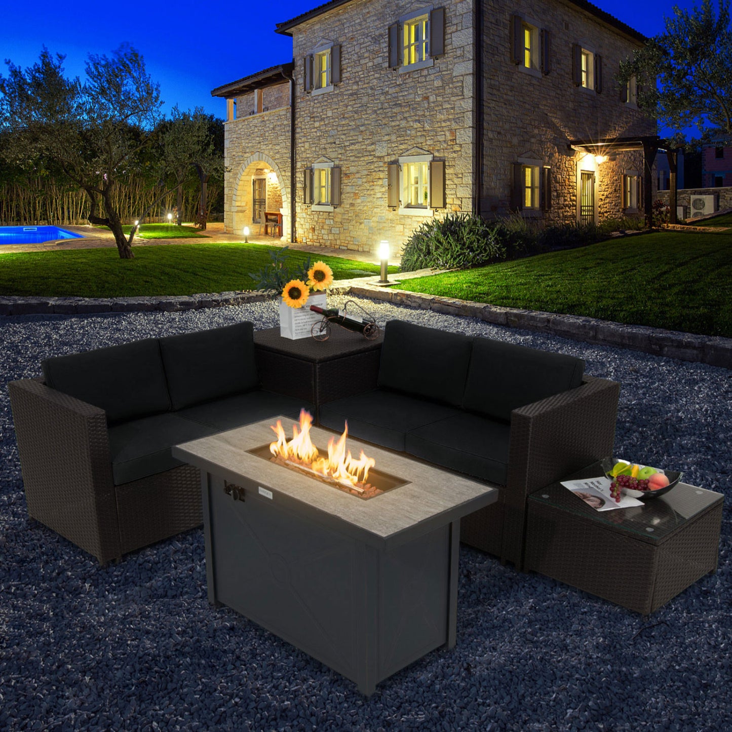 5-Piece Patio Set with Fire Pit Table, Black Patio Conversation Sets at Gallery Canada