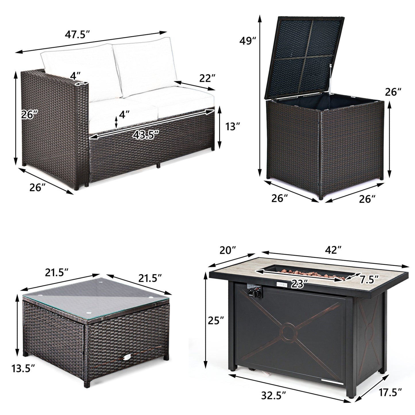 5-Piece Patio Set with Fire Pit Table, Black Patio Conversation Sets at Gallery Canada